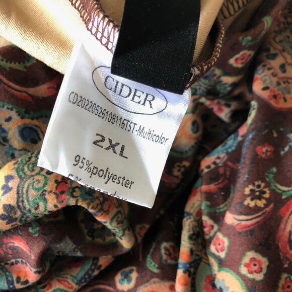 Cider Womens Floral Boho Patterned Pants Wide Leg‎ Pull-On Size 2XL Brown NWT - Picture 9 of 10